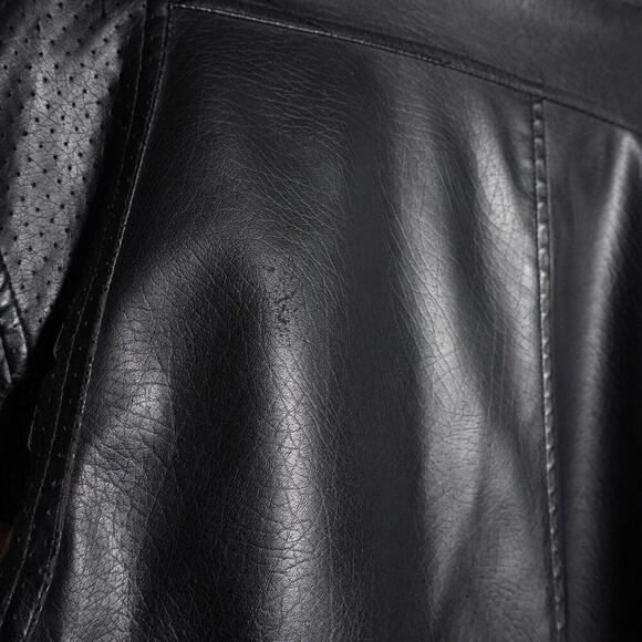Carbon Mens XL Faux Vegan Leather Moto Black Jacket Chest Pockets Distressed SEE - Picture 9 of 13